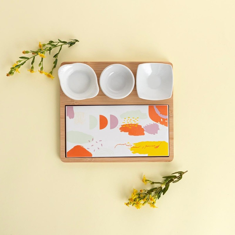 Quid Kaleido Bamboo Ceramic Snack Board, 23 x 19.5 x