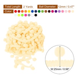QUARKZMAN 25 Colours Pom Pom Ball Fringe Trim, 2 Metre Ribbon Sewing Accessories DIY Crafts for Home Curtain Dress Cushion Decoration (12 mm)