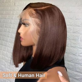MOOTAFUL Brown Bob Wig Human Hair 13x4 Lace Front Wig 14 Inch Straight Wigs Human Hair Pre Plucked Glueless Bob Wigs for Women 200% Density(#4 Brown, 14 Inch)