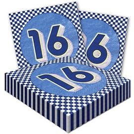 Havercamp Sixteen Blue Beverage Napkins (48 pcs.)! 48 Gender Neutral Sixteenth Birthday Napkins, 5 inch Square (folded).