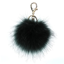 Pom Pom Keychain Artificial Fox Fur Soft Ball Keychains Fluffy Tote Pendant Car Bag Charm,dark green