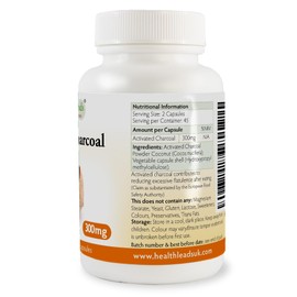 Activated Coconut Charcoal 300mg x 90 Capsules (Cocos nucifera), 100% Natural, High Absorbency, Vegan, Magnesium Stearate Free & No Nasties, Made in Wales