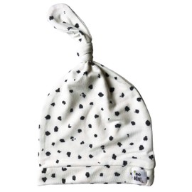 BG Mini Baby Beanie Hat Top Knot Stretchy Soft Adustable Knot Utra Soft Breathable Fabric Fashionable Mini (White, Black dot)