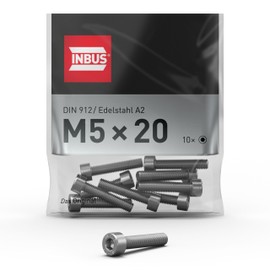 INBUS® Cylindrical Screws with Hexagon Socket M 5 x 20 (DIN 912 / ISO 4762, A2 Stainless Steel) Pack of 10 - The Original