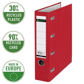 Leitz 10120025 Double Lever Arch File with Slits 2 x A5 Landscape Format Wide Red