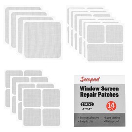 Secopad 14 Sheets Window Screen Patches Repair Kit, Grey/Black 3 Sizes Window Screen Repair Kit for Mesh Screen Door, Strong Adhesive Fiberglass Quick Screen Repair Tape
