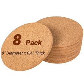 CRCHOM Cork Trivet 8 Pack Round Cork Hot Pads for Dishes 8" x 0.4" High Density Thick, Cork Hot Pads for Kitchen, Heat Resistant Cork Trivets for Pots and Pans, Cork Mat for Countertop & Table