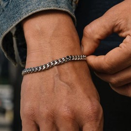 Chain Bracelet for Women Silver Cuban Link Bracelet Stainless Steel Bracelets for Men Biker Bracelet Hip Hop Bracelet