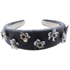 Motique Accessories Beautiful Wide Velvet Headband With Sequin Flowers For Girls-Grey