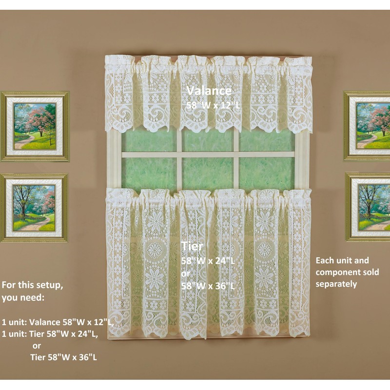 Today's Curtain Hopewell Premium Lace Tier 24", Cream, 58W x