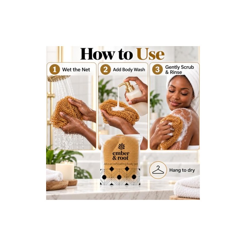 Esponja exfoliante corporal africana Ember and Root, esponja exfoliante africana