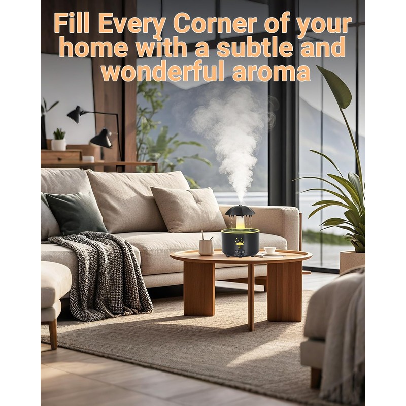 Aesthetic 2-in-1 Humidifier Oil Diffuser with Rotating Raindrop & 7