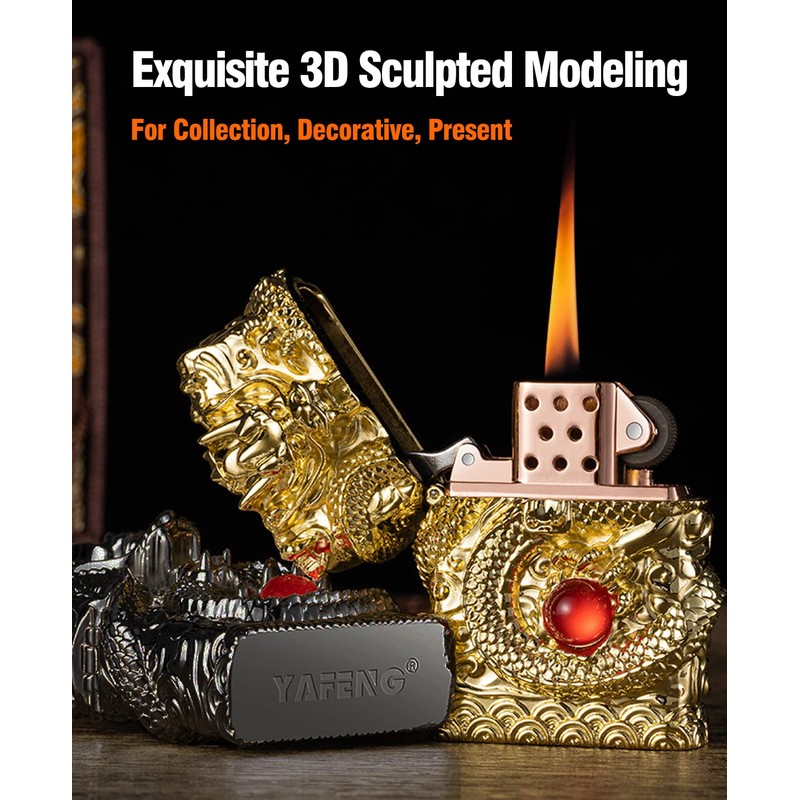 Cool Lighters, Windproof Carving Dragon Antique Lighter, Reusable Kerosene Grinding