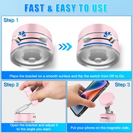 Vacuum Suction Magnetic Phone Mount,Double Sided Magnetic Suction Cup Phone Mount for Car/Mirror/Smooth Surface Foldable and Retractable Universal Cell Phone Holder Stand Mount for All Phones Pink