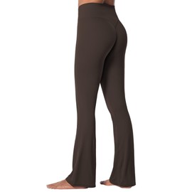 Sunzel Sunzfly Invisible Butt Scrunch Flare Leggings for Women, Mini Flared Yoga Pants with Tummy Control and High Waist 30" Seal Brown Medium