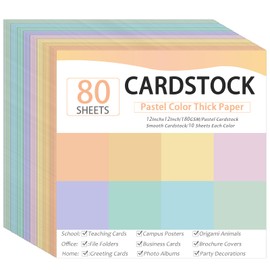 80 Sheets Cardstock Paper 12 x 12 Inches Thick Paper Card stock Colored Cardstock Papers 180gsm Solid Core Printer Papers for DIY Arts Crafts Card Making School Office Home Supplies (Pastel)