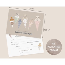 10 Invitation Cards for Girls and Boys to Fill In, Modern Invitations School Cone Boy Girl Invitation Cards First Grader with Envelopes