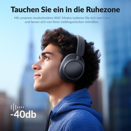 TONEMAC H7 Active Noise Cancelling Headphones, Wireless Over-Ear Bluetooth, 80H Long Playtime, ANC Hi-Fi Audio, 40 mm Big Bass, Comfortable Fit, Clear Calls, Bluetooth 5.3