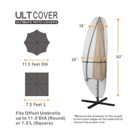 ULTCOVER Patio Umbrella Parasol Cover - 600D Waterproof Outdoor Offset Banana Style Umbrella Cover - Fits Cantilever Offset Umbrella 7.5-11.5 Feet, Black