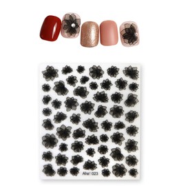 Nail Seal, Flower, Transparent, Translucent [Black, Black], Nail Stickers, Nail Art, Self Nail Decoration, 1 Sheet Included, Sparkling Puppyunpyo Round NAS-030