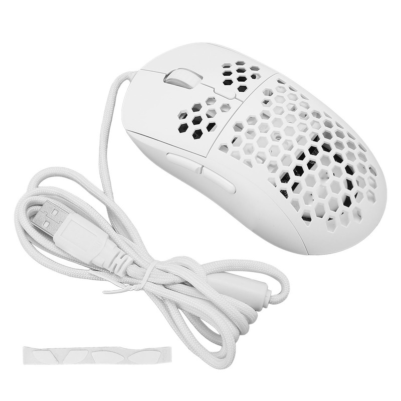 Wired Mouse Ergonomic White Adjustable DPI 6 Keys Hollowed Out