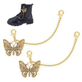 PH PandaHall Pack of 2 17 cm Butterfly Shoe Chains Decorative Shoe Charm Chains Boot Chains Goth Punk Style Boot Chains for Men and Women Shoe Accessories Golden, Alloy Steel