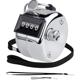 BGJRBY Metal Hand Tally Clicker Counter, 4-Digit Number Display for Coaching, Knitting, Lap, Fishing, Golf and Row Sport with 2-Nylon Lanyard,Silver