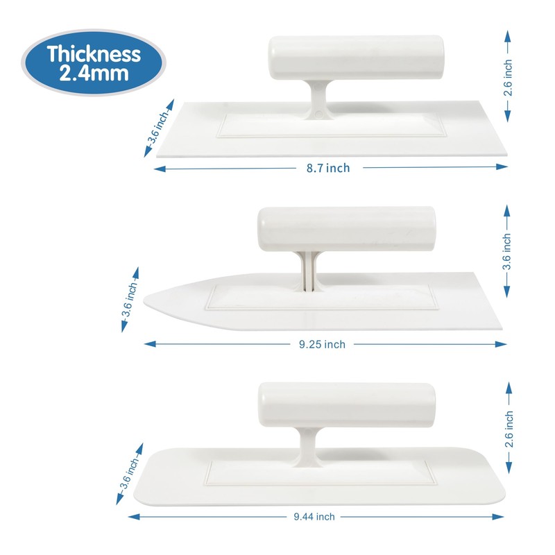 Nichiyo Plastic Trowel Kit 3 Piece Round&Square&Tipped End Finishing Trowels