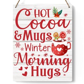 Hot Cocoa Christmas Signs Hot Cocoa Bar Decor Sign Decorations Wood Sign Winter Decoration Wooden Signs Rustic Hanging Plaque Home Wall Art 8" x 10" Sign Wall Decor for Farmhouse Home Kitchen