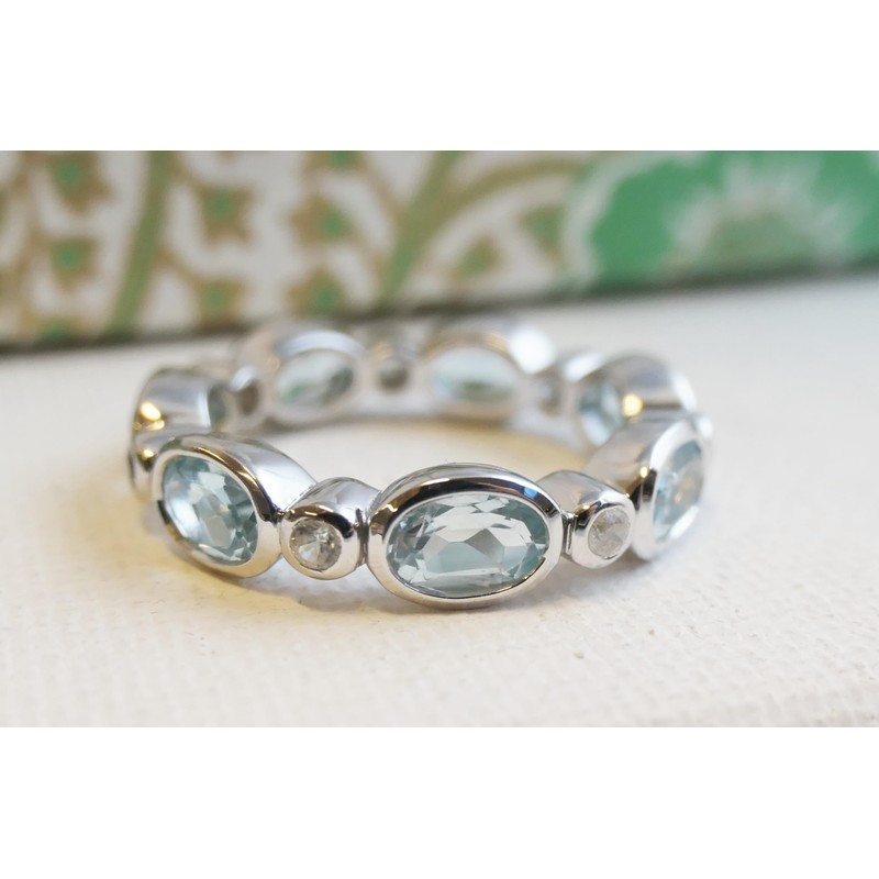 Blue Topaz and Zircon Sterling Silver Ring US Size 7