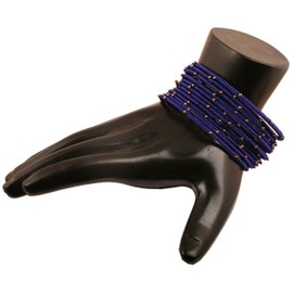 Touchstone "Silk Thread Bangle Collection" Indian Bollywood Handcrafted Faux Silk Thread Exotic Look with Golden Beads Navy Blue Designer Bangle Bracelets Set of 12 For Women.