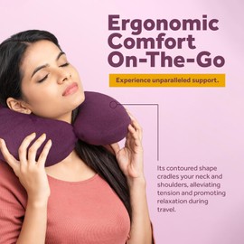 Pursonic Memory Foam Neck Pillow with Eye Mask - Ergonomic Travel Pillow, Breathable Fabric, Compact & Portable, Available in Purple, Teal, Grey (Grey)