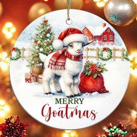 Sportyzen 2024 Christmas Ornament, Merry Goatmas Ceramic Ornament, Christmas Tree Holiday Decor, Gifts for Goat Lovers, Farmhouse Keepsake Gifts for Family, Friends