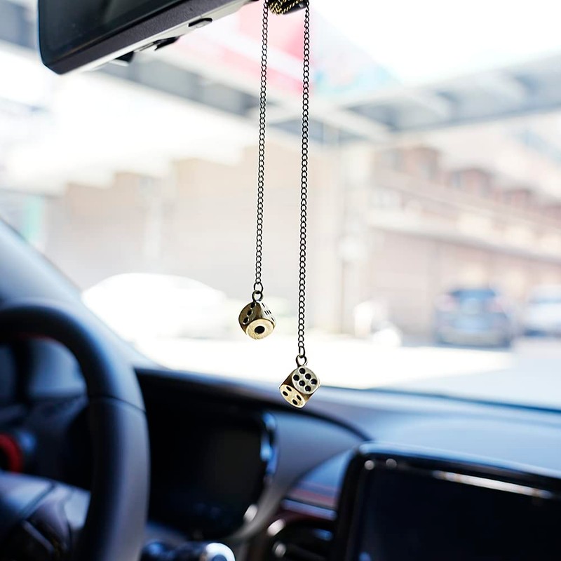 AMIORO Creative Hanging Dice with Dots Car Metal Pendant Rear