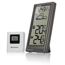 Bresser Meteo Temp Wireless Weather Station with Outdoor Sensor, Thermometer with Temperature Display for Indoor and Outdoor Use, Weather Forecast, with Fold-Out Base and Wall Mount, Grey