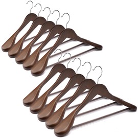 Uinicor Wooden Coat Hangers - Wide Shoulder Hangers with Non Slip Pants Holder, Heavy Duty, for Men, Women, Suit, Coat, Jacket, Pants (Walnut, 10 Pack)