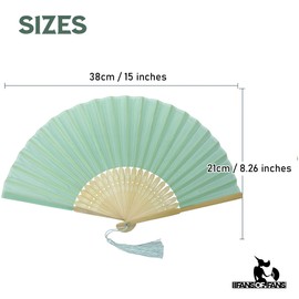 FANSOF.FANS Fabric Handheld Folding Hand Fan With a Tassel Grade A Bamboo Ribs for Women Girls Summer Party Event Favour Birthday Wedding Souvenir Gift (Light Turquoise)