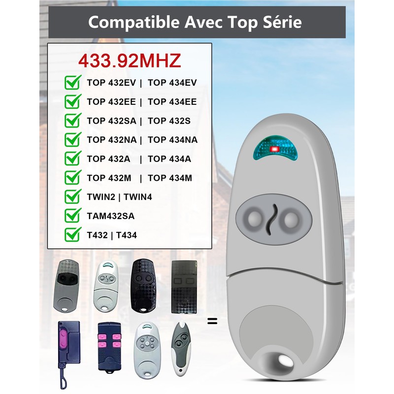 433.92 MHz Garage Door Opener Remote Control for TOP 432NA