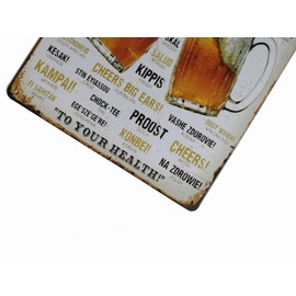 JIMOWANG Cheers Around The World Drinking Distressed Vintage Metal Signs for Cafes Bars Pubs Shop Wall Decorative Funny Retro Signs 8 x 12 Inch