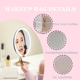 HUTUYIYI Small Makeup Bag for Women, Travel Cosmetic Bag Portable Makeup Organizer with Gold Zipper Waterproof Toiletry Bags Gift for Girls (White)