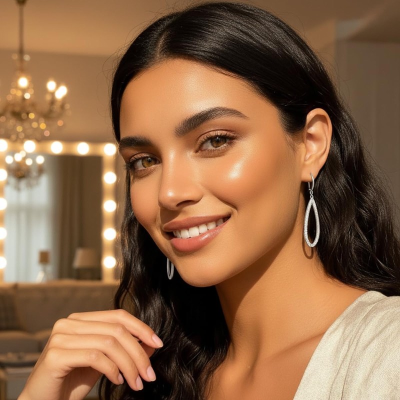 Silver Plated Teardrop Dangle Earrings for Women - Cubic Zirconia