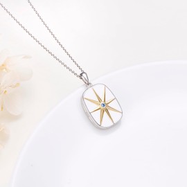 Sterling Silver Photo Pendant Locket Necklace for Women, Compass Locket Necklaces That Hold Pictures Gift for Mom Grandma, Forever in My Heart