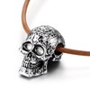 COOLSTEELANDBEYOND Sugar Skull Pendant Necklace for Man Women, with Brown