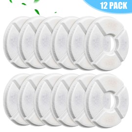 Cat Water Fountain Filter, 12 Pcs Replacement Cat Fountain Filters, 3-Filtration System Round Carbon Cats Filters Compatible with 81oz/2.4L Round Automatic Pet Fountain Water Dispenser