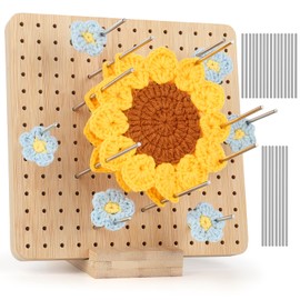 Aeelike Granny Square Spanner with 24 Stainless Steel Rod Pins, Handcrafted Wooden Blocking Board Crochet, Locking Board for Granny Square with 1 Stand, Super Stable Locking Board, Crochet Wood