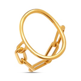 LeCalla 925 Sterling Silver 14K Gold Plated Dainty Chain Link Finger Rings for Women, Open Circle and Chain Statement Finger Ring for Women (Ring Size - 6 No.)