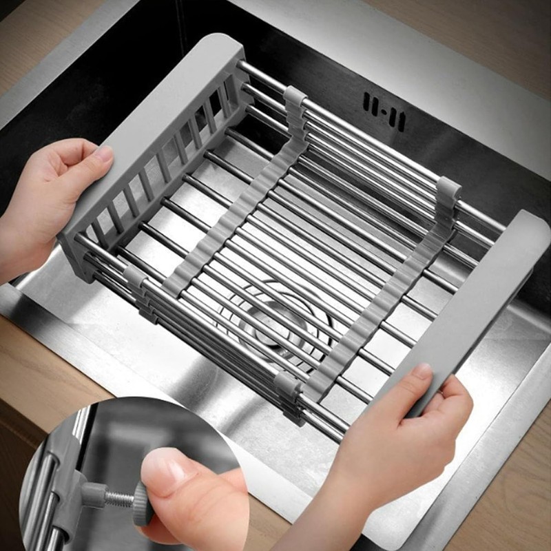 Extend Kitchen Sink Drain Basket,Stainless Steel Retractable Sink Rack,Over Sink