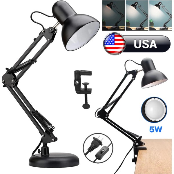 Metal Adjustable Swing Arm Desk Lamp, Eye-Caring Study Desk Lamps