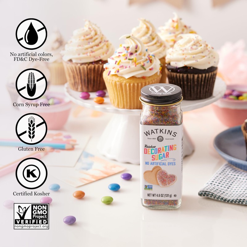 Watkins Rainbow Decorating Sugar, Non-GMO, 4.6 Ounce, Pack of 3