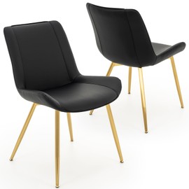 Brage Living Dining Chairs Set of 2, PU Leather Modern Armless Kitchen Dining Room Chairs, Upholstered Accent Side Chairs with Metal Legs (Black, Gold Legs)